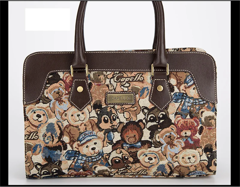 

2015 new EuropeaandAmerican fashion printing Woven cloth bag killer handbag diagonal shoulder bag with three square Bearhandbags