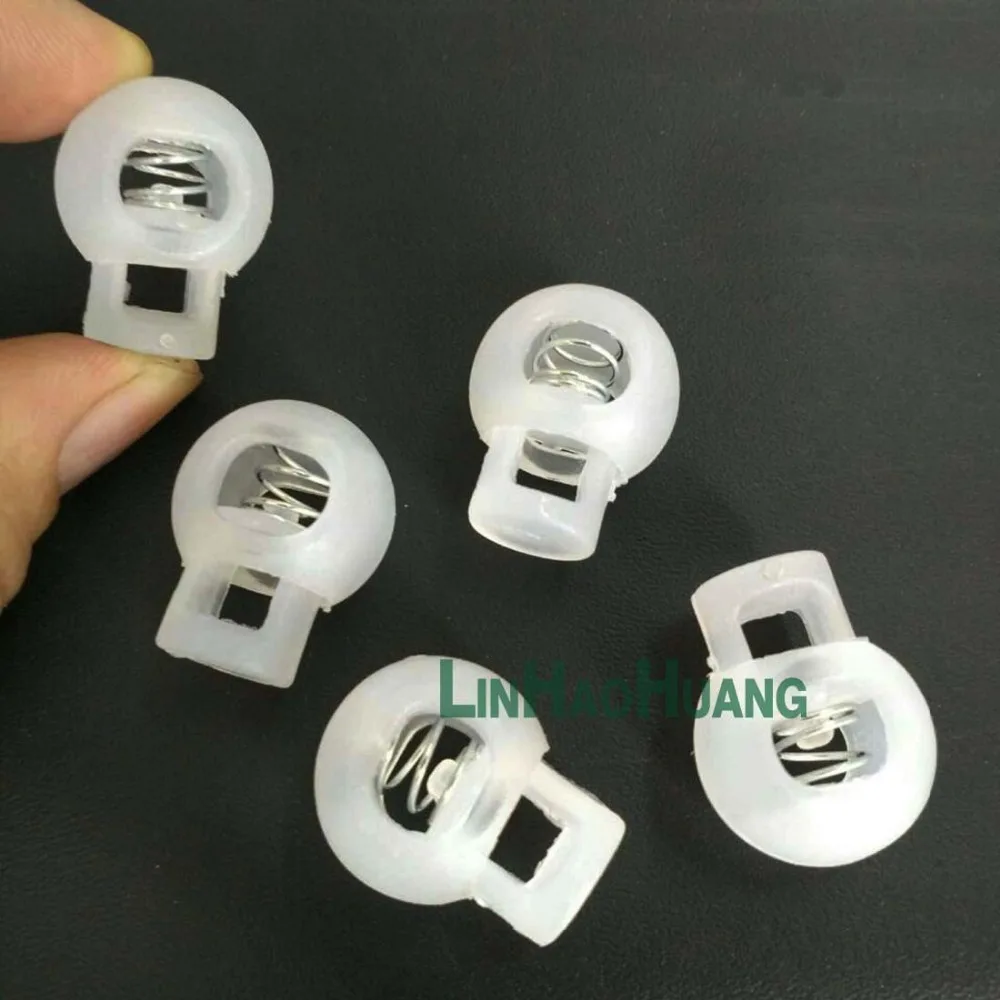 100pcs/lot transparent plastic round ball cord lock end toggles spring