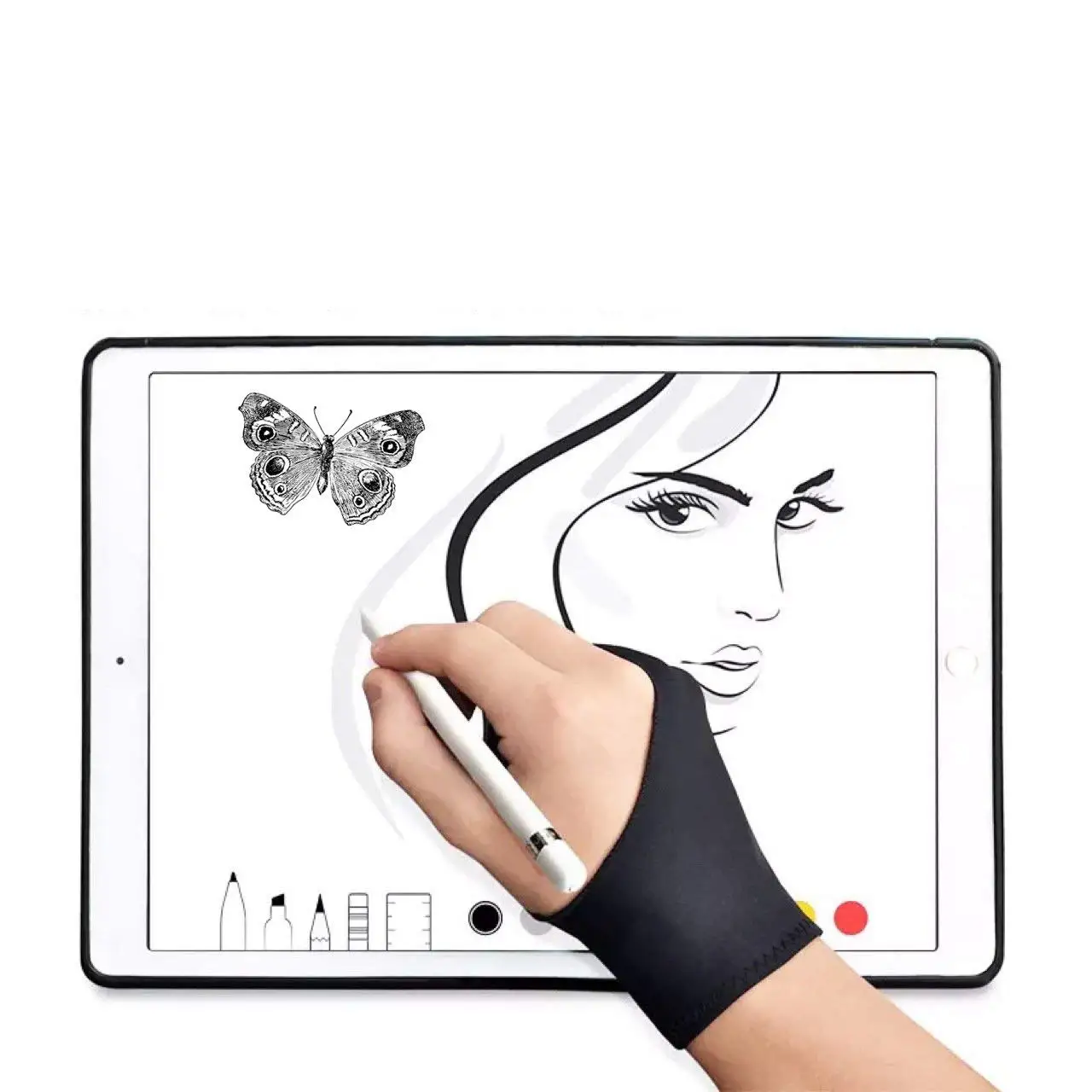 

2 Pack Artist Anti-fouling Glove with Two Fingers for Digital Artists, Prevents Smudges for Light Box Graphic Tablet Pen