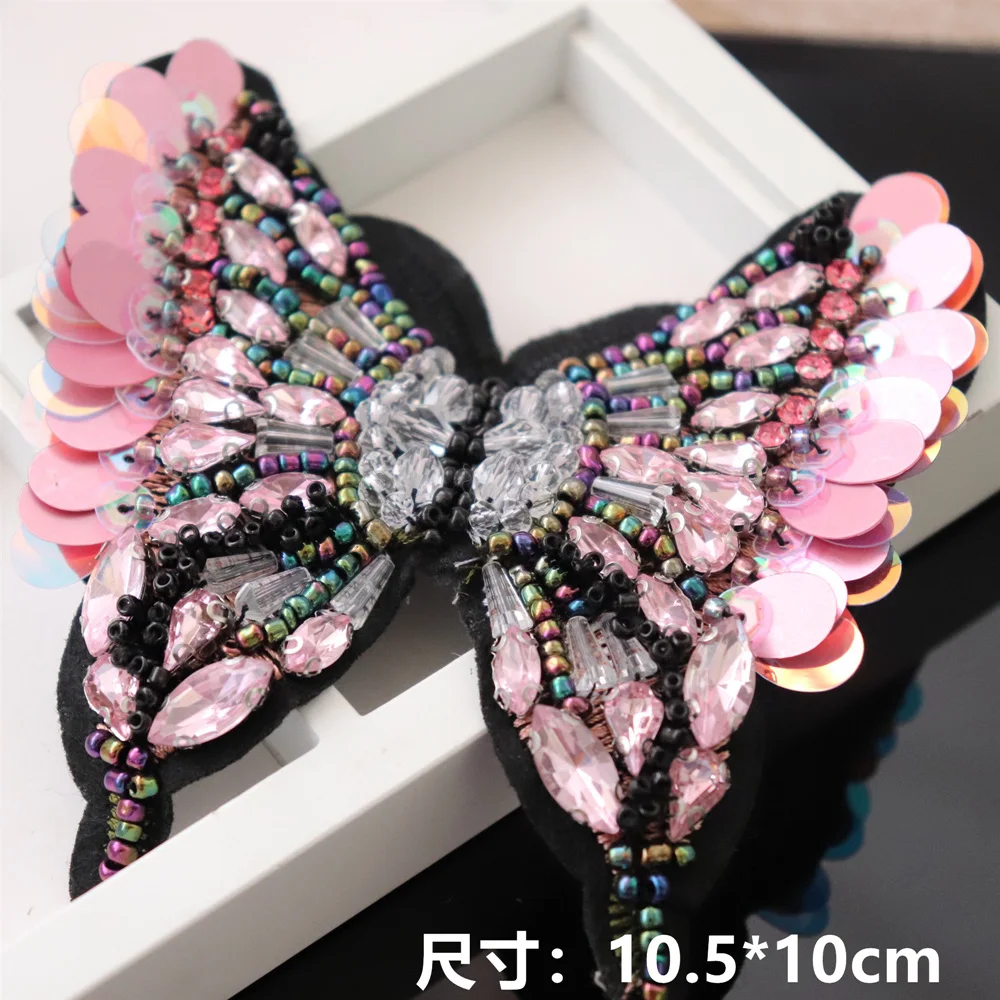 

DIY Butterfly Elegant Handwork Patches For Clothing Sew On Sequin Applique With Rhinestone Dress Patches Decals Bag