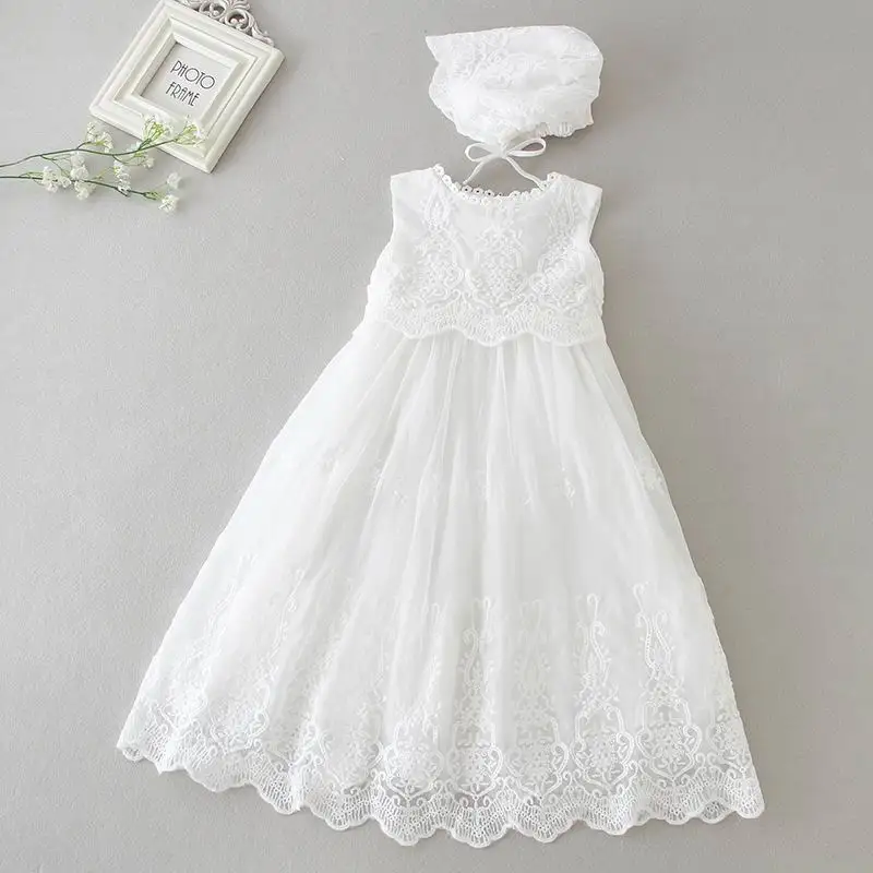 

2019 Newborn Baby Girls Baptism White Princess Dress Infant Birthday Costumes Cute Lace Wedding Clothing 6130BB