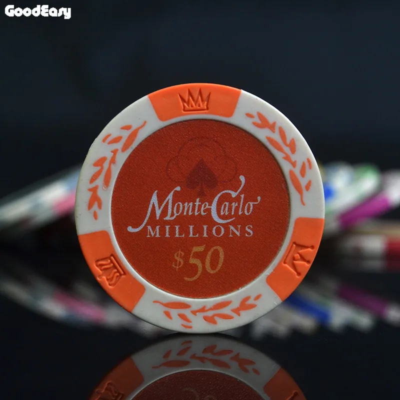 25 шт./лот Dollar Texas Hold'em глиняные фишки для покера Baccarat высококлассный набор 14 г цветная Корона Монте-Карло набор чипов для покера