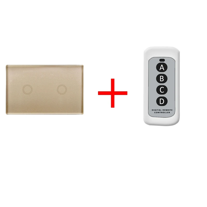 Touch Switch US Standard Panel Smart Touch Wall Light Switch 1/2/3 Gang 1 Way Crystal Glass Panel Touch Switch Remote Control - Цвет: 2 Gang 1 Way Gold