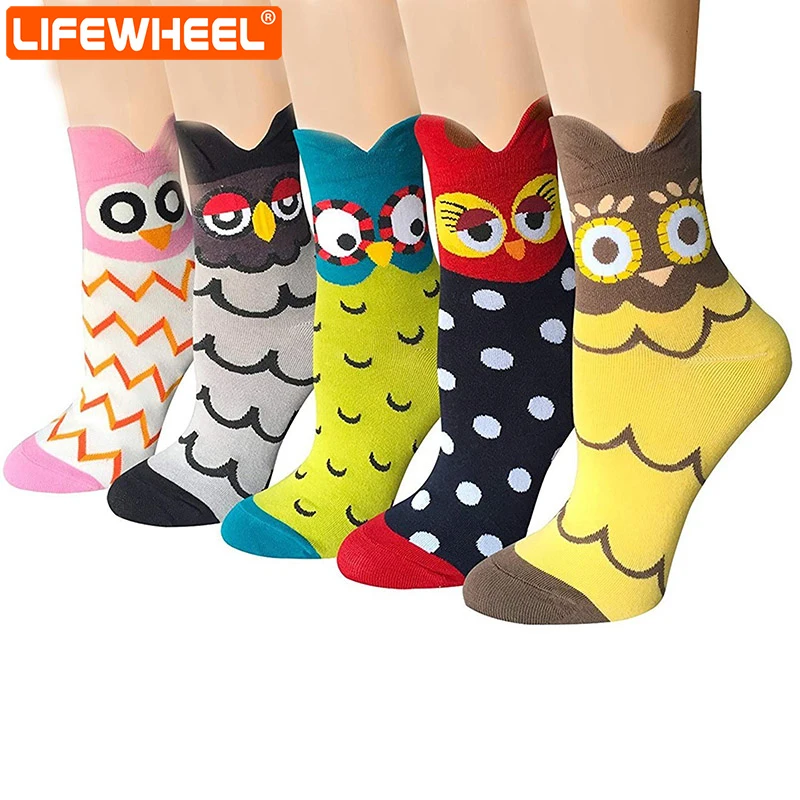 

4 to 6 Pairs Womens Cute Animal Cartoon Casual Comfortable Cotton Crew Socks Good Gift Idea for Women or Girls