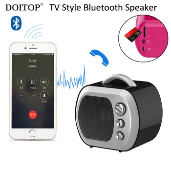 DOITOP Mini Retro TV Style Bluetooth Mobile Phone Speaker Subwoofer Outdoor Music Stereo Loudspeaker Speaker Support TF Card O4