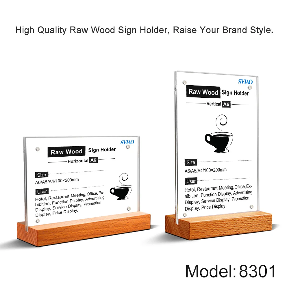 

A6 Vertically Loading Table Wood Base Countertop Clear Acrylic Menu Poster Sign Holders Stand Board for store