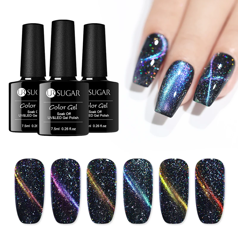 

UR SUGAR 3D Cat Eye Nail Gel Polishs 7.5ml Laser Nail Art Gel Lacquer Black Base Needed DIY Manicure Supplies