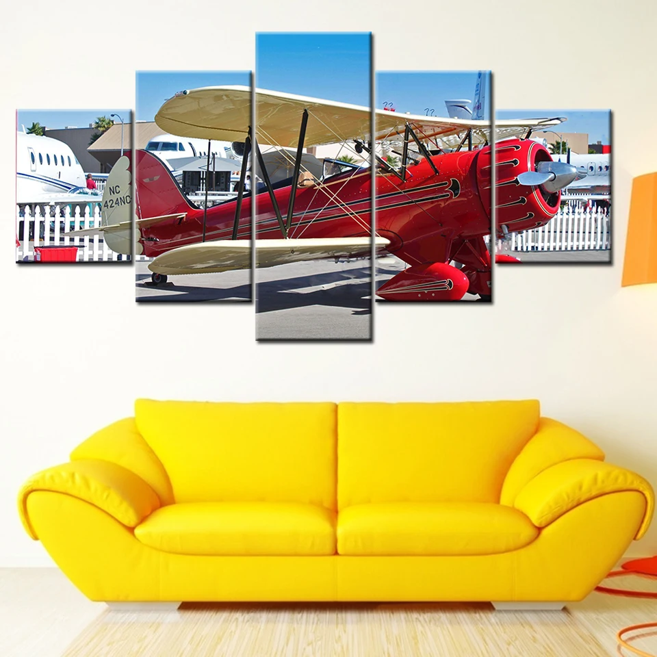 

Canvas Painting The read airplane ready flying 5 Pieces Wall Art Painting Modular Wallpapers Poster Print living room Home Decor