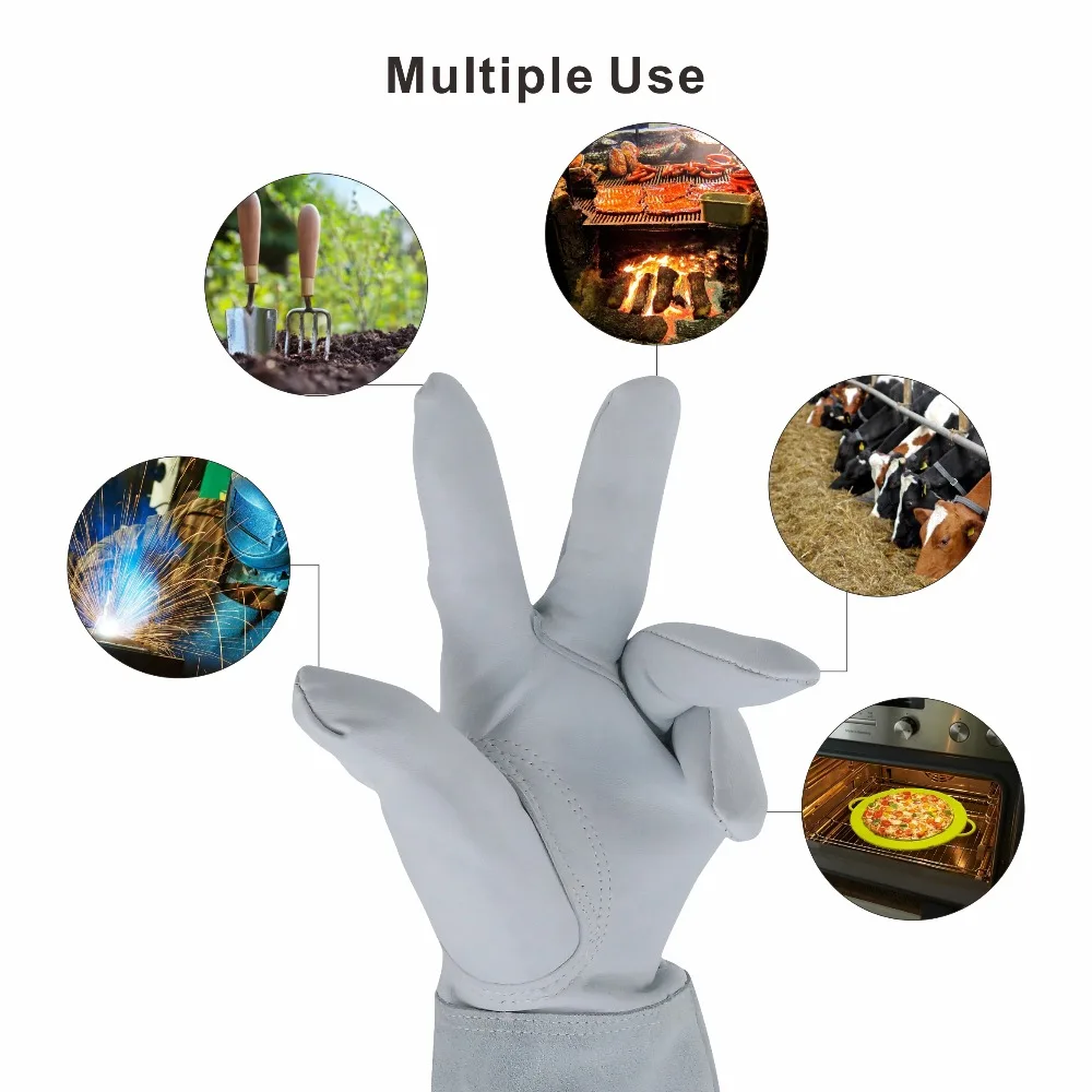 Guantes de soldadura de cuero resistentes al calor/fuego, perfectos para jardinería/soldadura Tig/apicultura/barbacoa