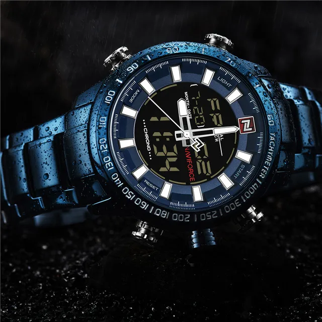 NAVIFORCE Top Brand mężczyźni Military Sport zegarki męskie LED Analog cyfrowy zegarek męski stal kwarcowy zegar Relogio męski 9093 tanie i dobre opinie Quartz Wristwatches Auto Date Complete Calendar Shock Resistant Week Display Water Resistant Stop Watch Back Light Chronograph Multiple Time Zone LED display Alarm NAVIFORCE Top Brand mężczyźni Military Sport zegarki męskie LED Analog cyfrowy zegarek męski stal kwarcowy zegar Relogio męski 9093 tanie i dobre opinie Quartz Wristwatches Auto Date Complete Calendar Shock Resistant Week Display Water Resistant Stop Watch Back Light Chronograph Multiple Time Zone LED display Alarm