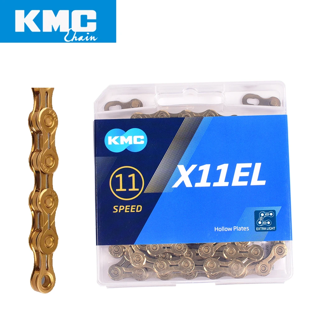 

KMC X11EL gold bicycle chain 11 speed 118 links with quick link hollow ultralight 247g MTB mountain bike chain road 11 variable