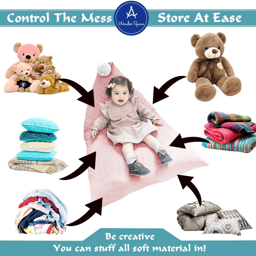 Creative Large Toy Storage Bag 100% Cotton Stuffed Animal Storage Bean Chair Cute Poms Seat Lounger Sofa for Kids (Cover Only) Creative Large Toy Storage Bag 100% Cotton Stuffed Animal Storage Bean Chair Cute Poms Seat Lounger Sofa for Kids (Cover Only)