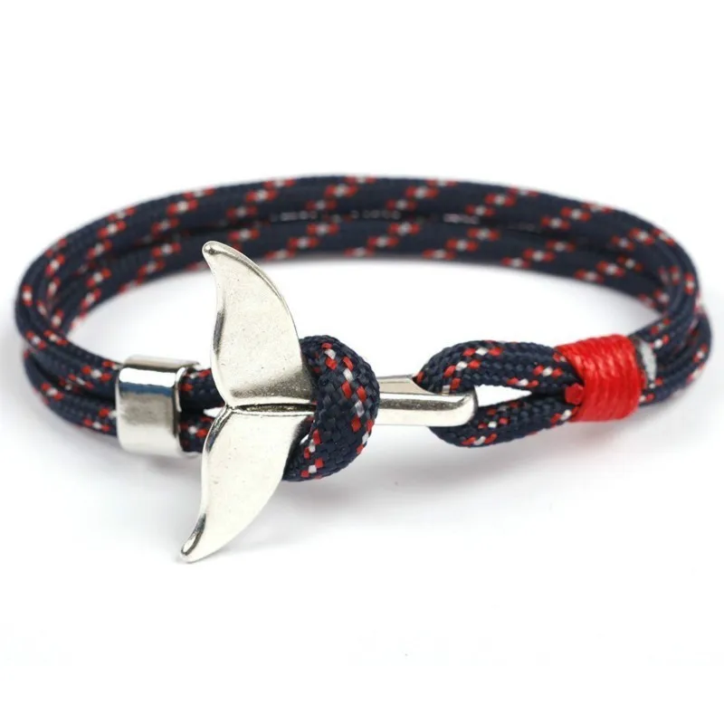 Кит Хвост веревка браслет для мужчин женщин трендовый якорь плетеная подвеска браслет для мужчин женщин ювелирный подарок - Окраска металла: 1
