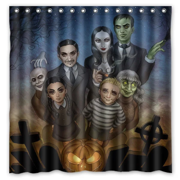 New arrival polyester terylene waterproof The Addams Family Print shower curtain, thicken