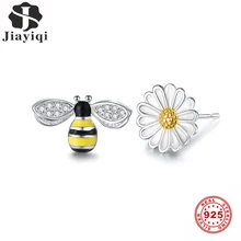 Jiayiqi Горячая Мода 925 пробы серебро белый розовый солнце цветок гвоздики Пчелка серьги для женщин Аутентичные оригинальные ювелирные изделия подарок