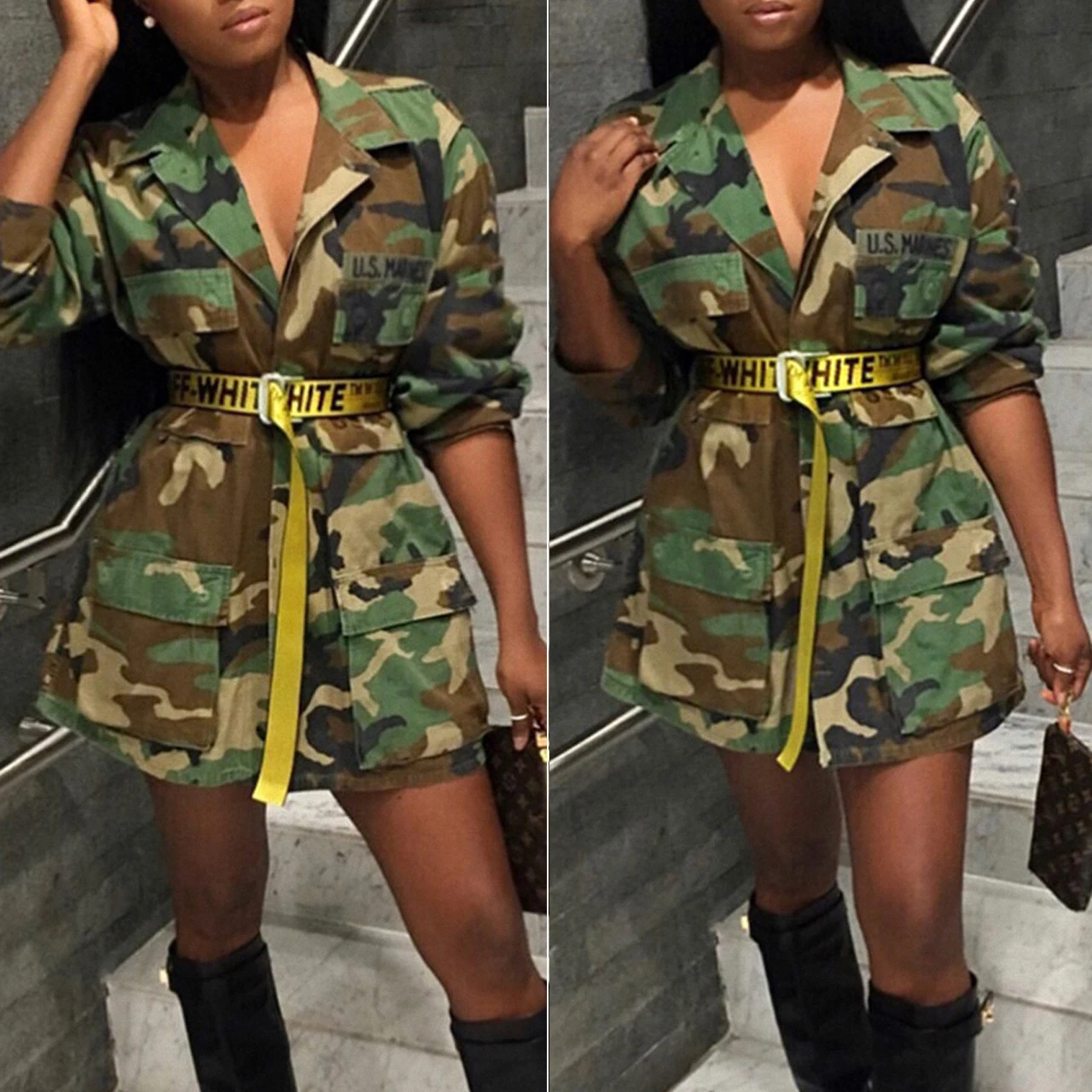 

Women Autumn Camo Club Party Casual Long Sleeve Military Coat Jacket Outwear