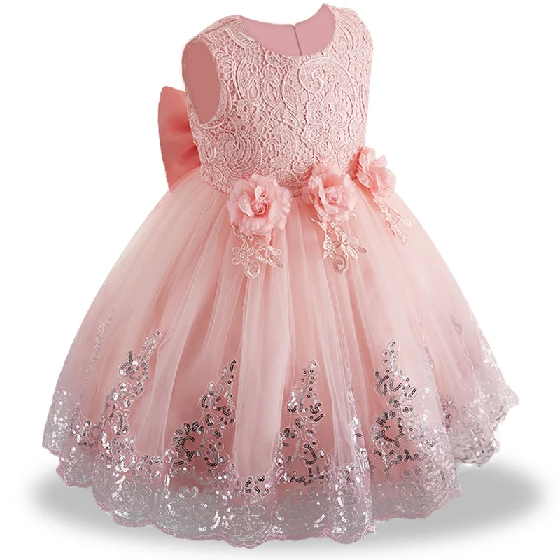 Vestido infantil/Детское платье для девочек; Рождественская Одежда для девочек; платье принцессы для первого дня рождения, свадьбы; одежда для детей 3, 6, 9 месяцев - Цвет: Shrimp pink