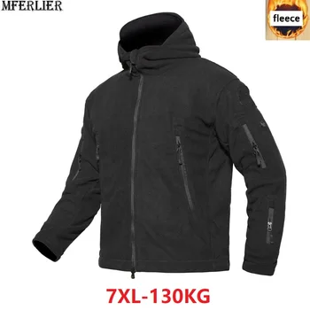 

men fleece jackets military style out door Tactics coat warm hooded black large size big 6XL 7XL jackets Windproof pocket zipper