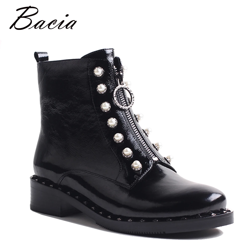 

Bacia Women's Boots Genuine Leather Ankle Boots Round toe StringBead Woman Casual Shoes r Autumn Winter Short Plush Boots VXA031