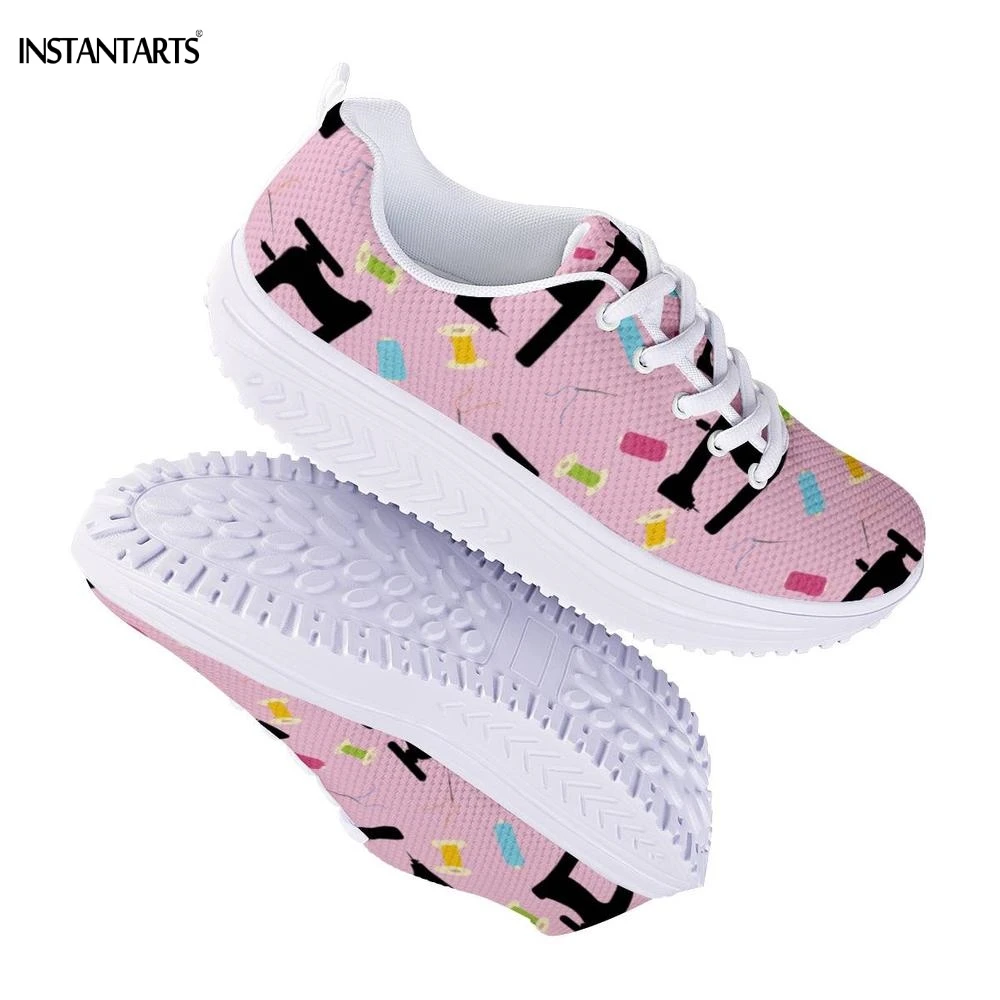 INSTANTARTS дышащая женская уличная фитнес-швейная машинка для обуви с узором розовая Женская обувь на платформе на танкетке спортивная женская обувь