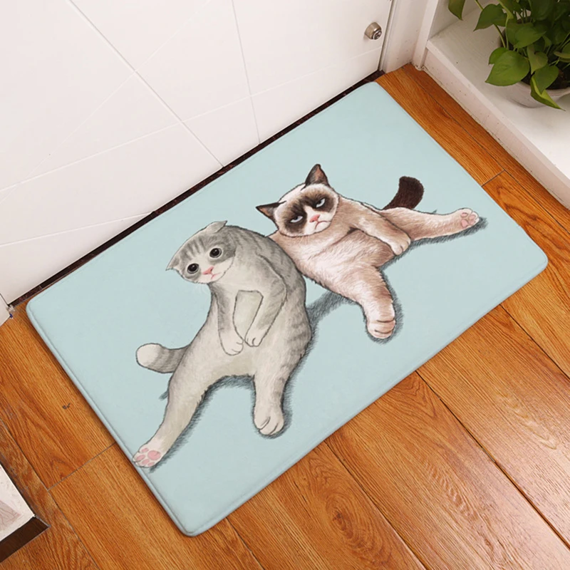 HomeMiYN Modern New Bath Mat Cats Sitting Bath Rug Anti Slip Door Mat Entrance Flannel Foot Pads Pr