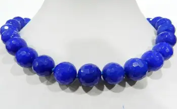 

Beautiful Blue Sapphire Faceted Gems Round Beads Necklace 18 "