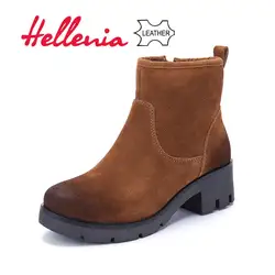 Hellenia/Классическая зимняя обувь, Замшевые Зимние ботильоны, теплая плюшевая обувь высокого качества для молодых девушек, на платформе, на