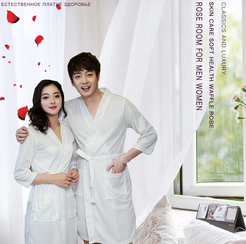 Lovers Summer Water Absorption Fashion Towel Bath Robe Men Sexy Kimono Waffle Bathrobe Mens Plus Size Dressing Gown Male Robes mens silk pajamas short set