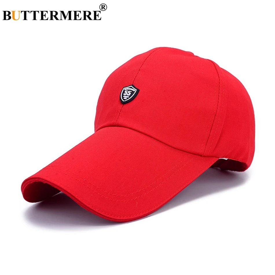 BUTTERMERE Red Baseball Caps Golf Sun Cap Mens Long Brim Adjustable ...