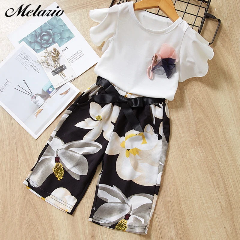 

Melario Summer Baby Girls Suit New Casual 3 4 5 6 7 Years Toddler Children Clothing Set Floral T-shrts Flower Pants Kids Clothes
