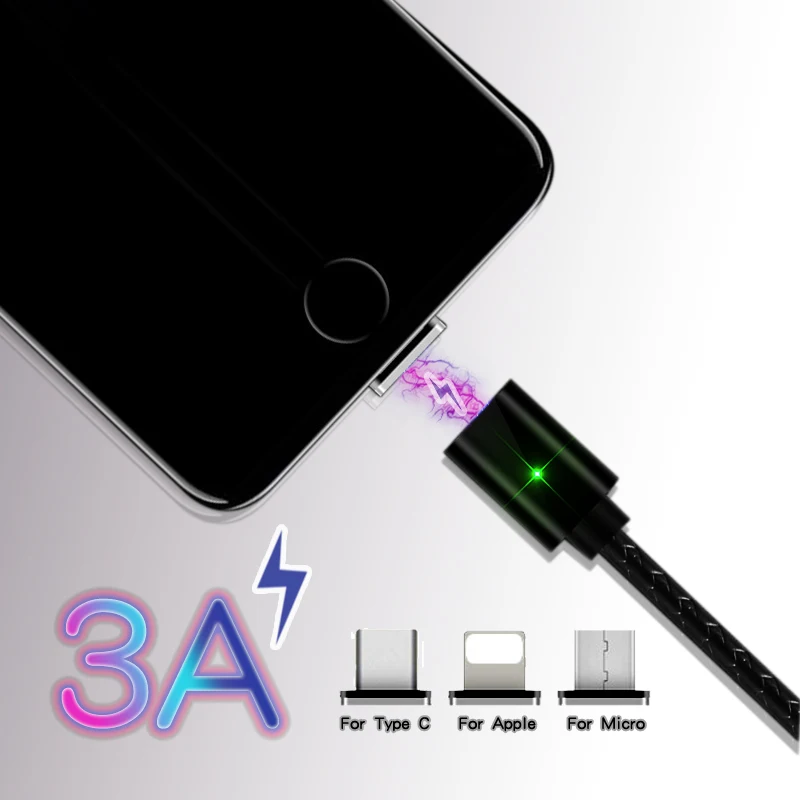 

Magnetic Charge Cable 1M , Micro USB Cable For iPhone XR XS Max X 8 7 6 S Magnet Charger USB Type C Cable LED Charging Wire Cord