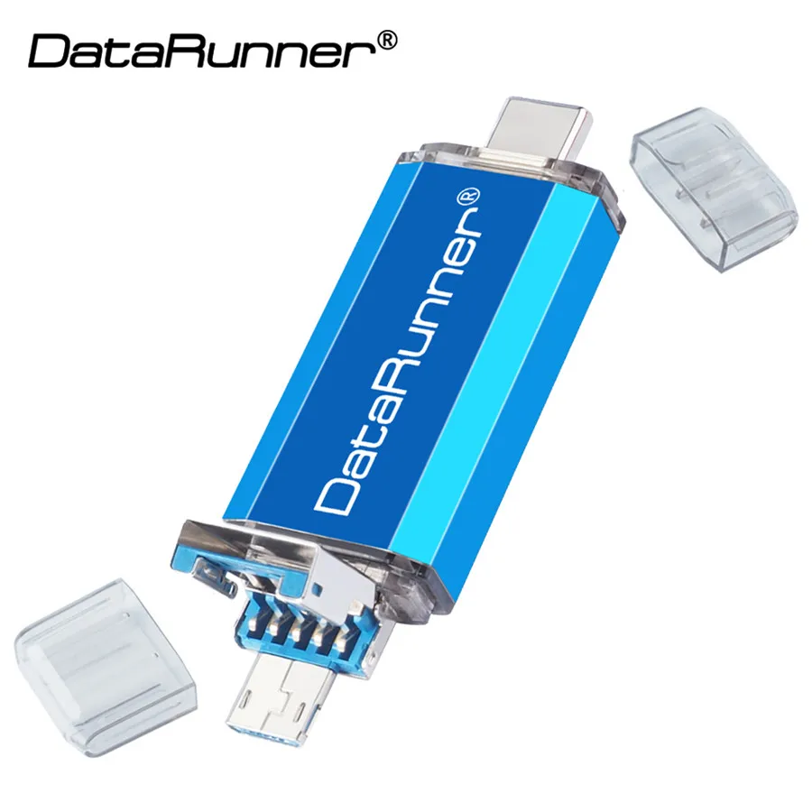 DataRunner OTG USB флеш-накопитель 3 в 1 type-C& Micro usb& флеш-накопитель USB 3,0 16 ГБ 32 ГБ 64 ГБ 128 ГБ 256 Гб флешки - Цвет: Синий