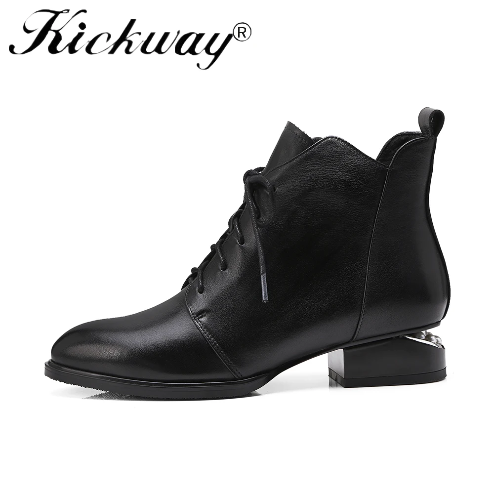 

Kickway Fashion Ankle Boot Cross tie Hoof High Heels Short Boots Round toe autumn Boots Shoes Winter Woman Shoes Size 34-42