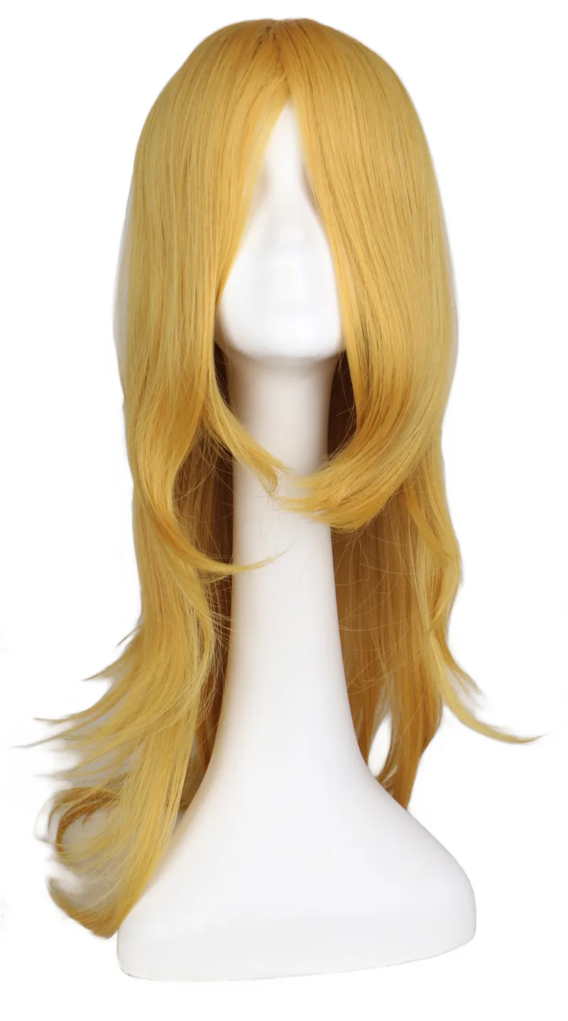 QQXCAIW Women Long Cosplay Wig Yellow Gold 55 Cm Synthetic ...