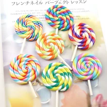Alta quanlity tamanho grande arco-íris lollipop polímero argila doces 3d cabochons para diy festa crianças presente artesanato fazendo scrapbooking diy