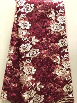

French Net Lace Fabric 2019 Latest African Lace Fabric With Embroidery Mesh Tulle Lace Fabric High quality Nigerian HLL3387 WINE