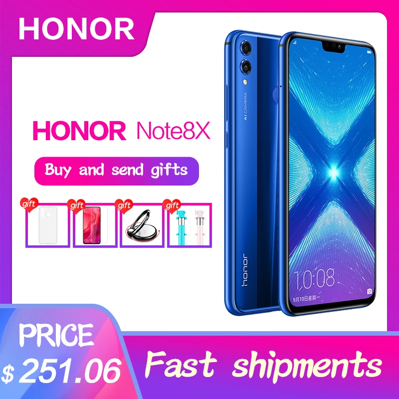 

Honor 8x Global Rom 6.5'' full Screen OTA update Octa Core fingerprint 3750mAh Battery Dual Back 20MP Camera Multiple Language