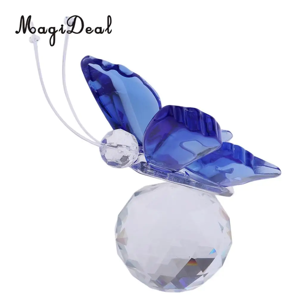 Crystal Flying Butterfly with Ball Base Paperweight Figurine Cut Glass Ornament Animal Statue Collectible Decoration