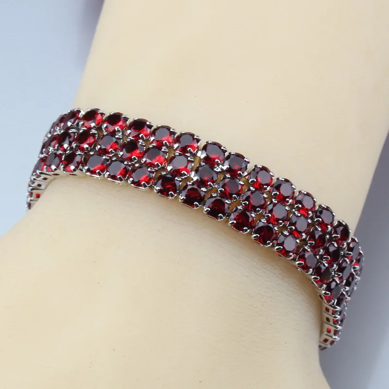 

Red Rhodolite Adjustable Link Chain Bracelet Length 19.5CM 925 Sterling Silver Jewelry For Women/Girl Gift Box
