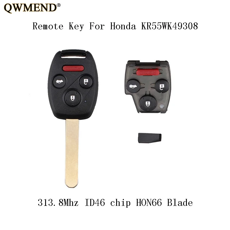 QWMEND 3 шт. * 313 8 МГц полный дистанционный брелок для Honda Accord Sedan 2008 2012 Pilot 2009 2015 KR55WK49308