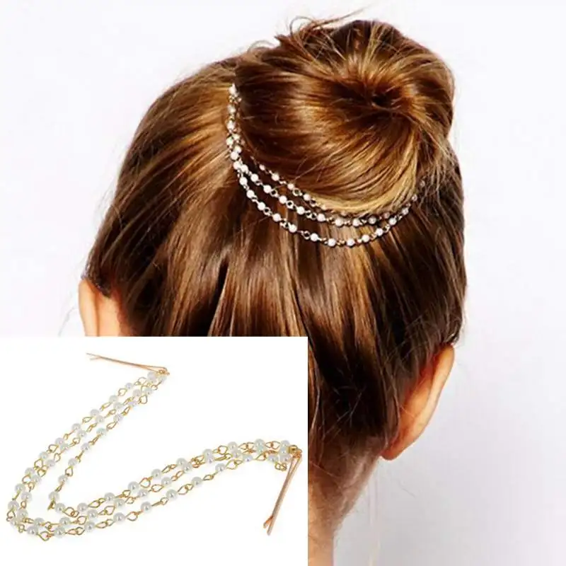 Высокое качество, имитация жемчуга, украшение для головы и Для женщин Мода волос аксессуары-кисточки цепи Свадебная Тиара для невест