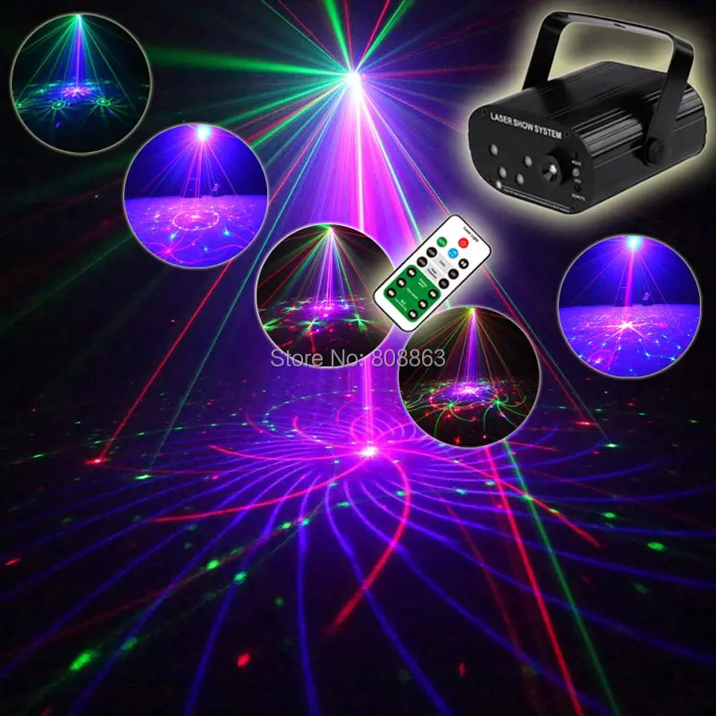 ESHINY Mini 5 LENS Double RGB Laser 96 Patterns Projector Remote Blue Led Club Bar DJ Dance Disco Party Effect Light Show T132