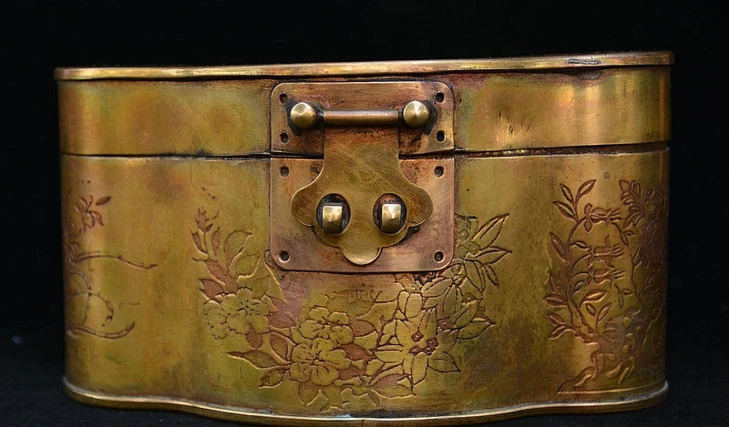 

6 China Bronze Flower Dragon Phoenix Pattern Bijou Jewelry Casket Box Jewel Case