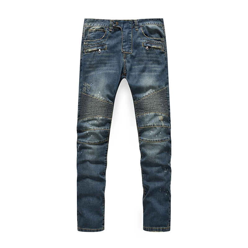 High quality Biker jeans fashion men denim straight jeans slim washed jeans men hot popular men