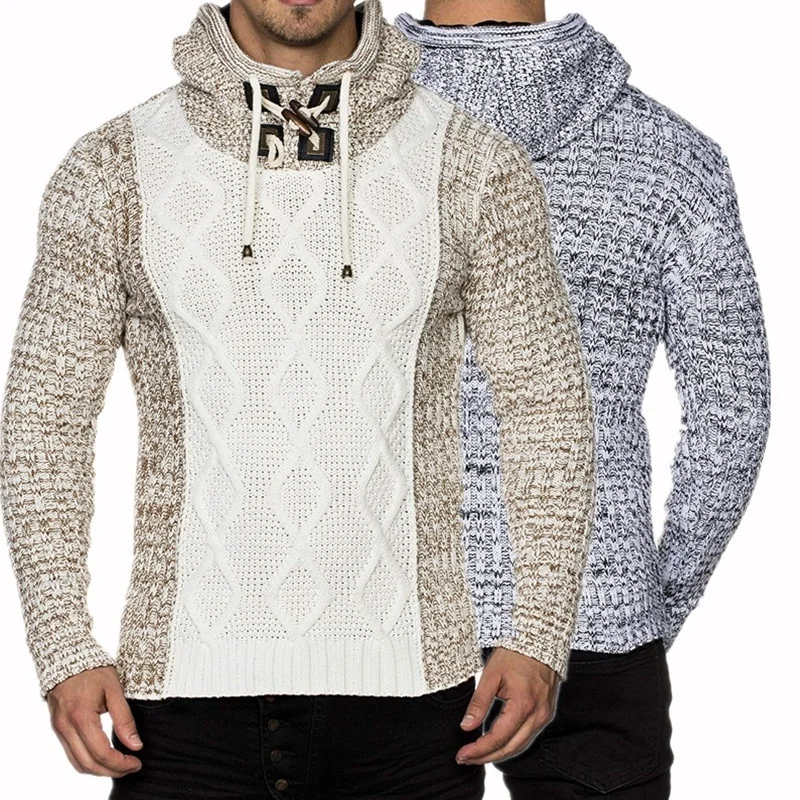 

Men's Knit Sweater with Scarf Collar Slim Zip Hoodie Sweater Hooded Long Sleeve High Quality Hip Hop Streetwear Man's Sweaters