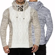 Men's Knit Sweater with Scarf Collar Slim Zip Hoodie Sweater Hooded Long Sleeve High Quality Hip Hop Streetwear Man's Sweaters Men's Knit Sweater with Scarf Collar Slim Zip Hoodie Sweater Hooded Long Sleeve High Quality Hip Hop Streetwear Man's Sweaters