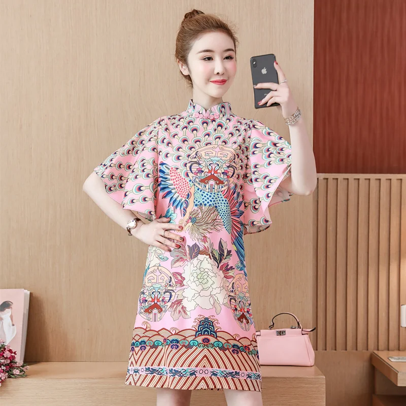 

2019 pink chinese style short cheongsam traditional women's qipao dress vestido clothing plus