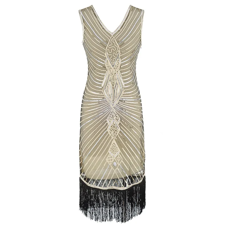 Women Gatsby Dress Geometric Sequins Mesh Patchwork Vintage Flapper 1920s Fringed Dress Bodycon Club Party Dresses Plus Size (2)