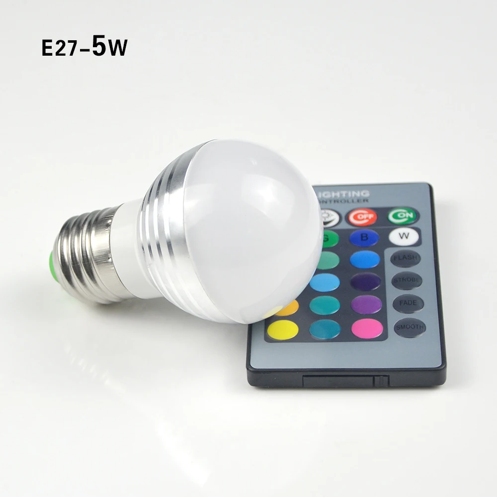 Светодиодный светильник E27 E14 5 Вт 7 16 цветов переменный светодиодный 110 В 220 RGB