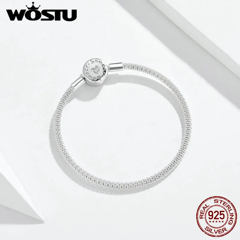 WOSTU Аутентичные 925 пробы серебро Bracelct подходит бусины Подвески чистый CZ браслет для Для женщин ювелирные изделия DAB014